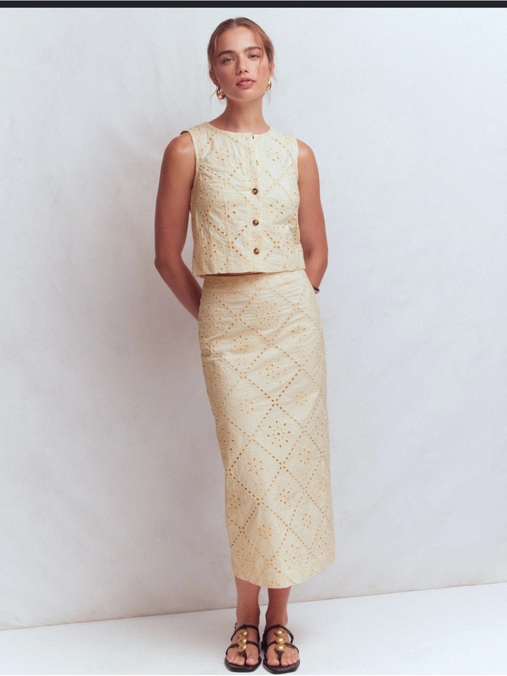 NWT BODEN Andrea Cotton Shell Top Size 6 with Textured Column Skirt Size 8